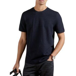 Ted Baker navy blue basketweave textured crewneck t-shirt size XS